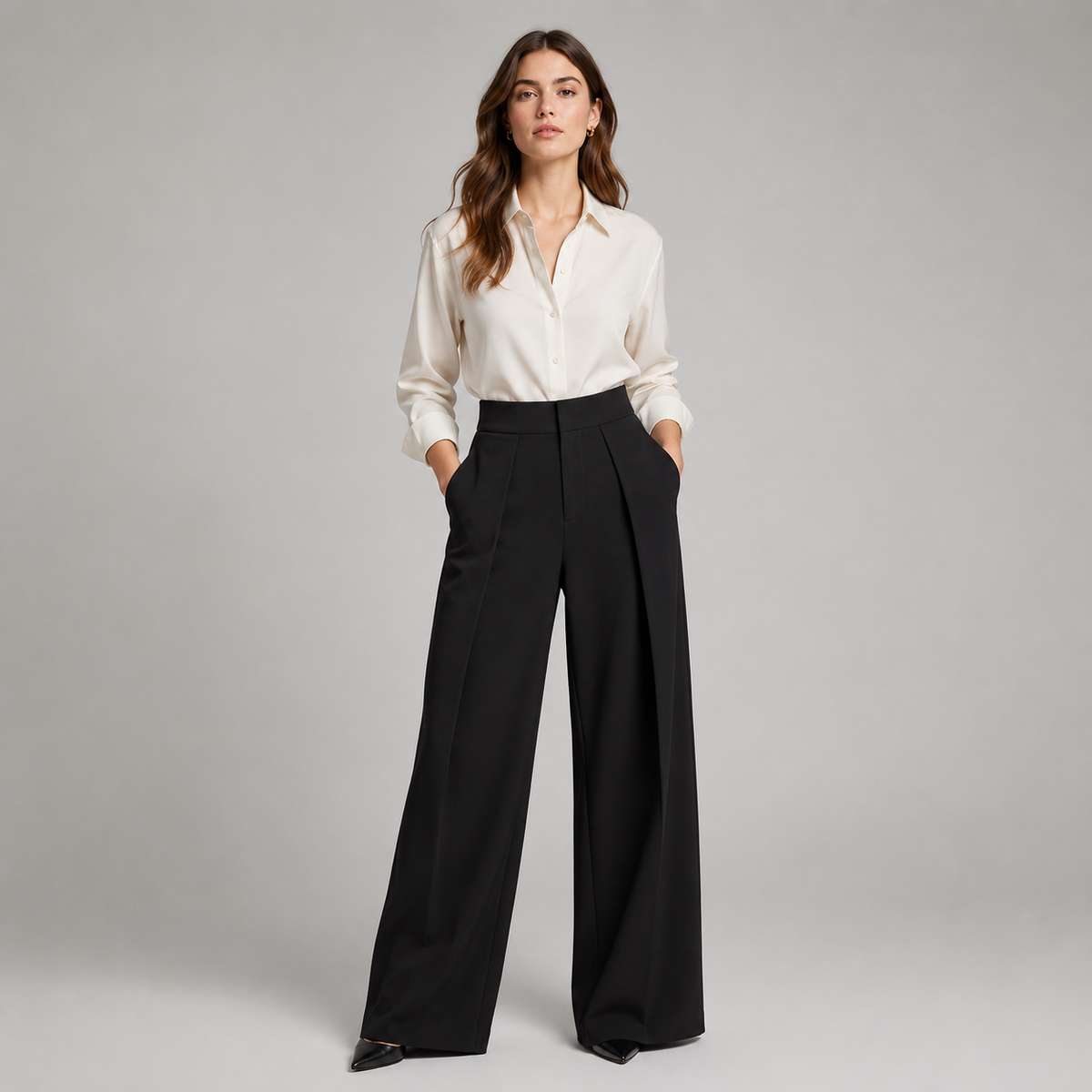 Montarello Women's Pleated Wide Leg Trousers with High Waist