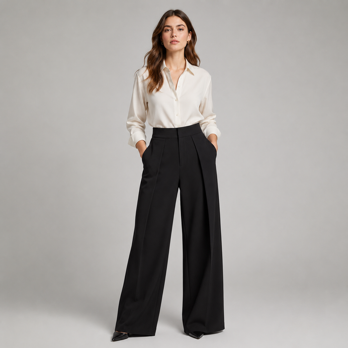 Montarello Women's Pleated Wide Leg Trousers with High Waist