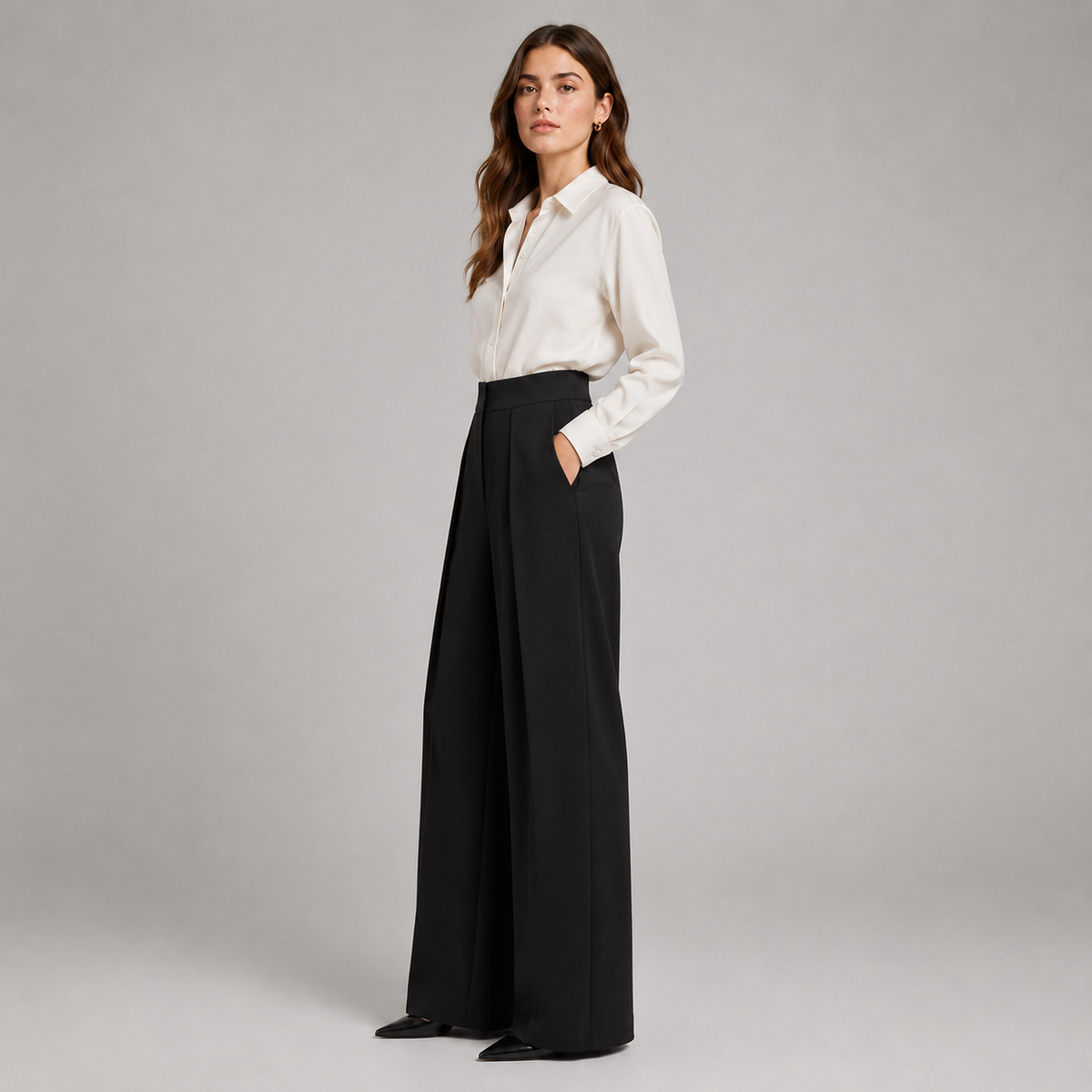Montarello Women's Pleated Wide Leg Trousers with High Waist