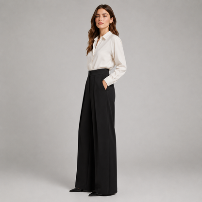 Montarello Women's Pleated Wide Leg Trousers with High Waist
