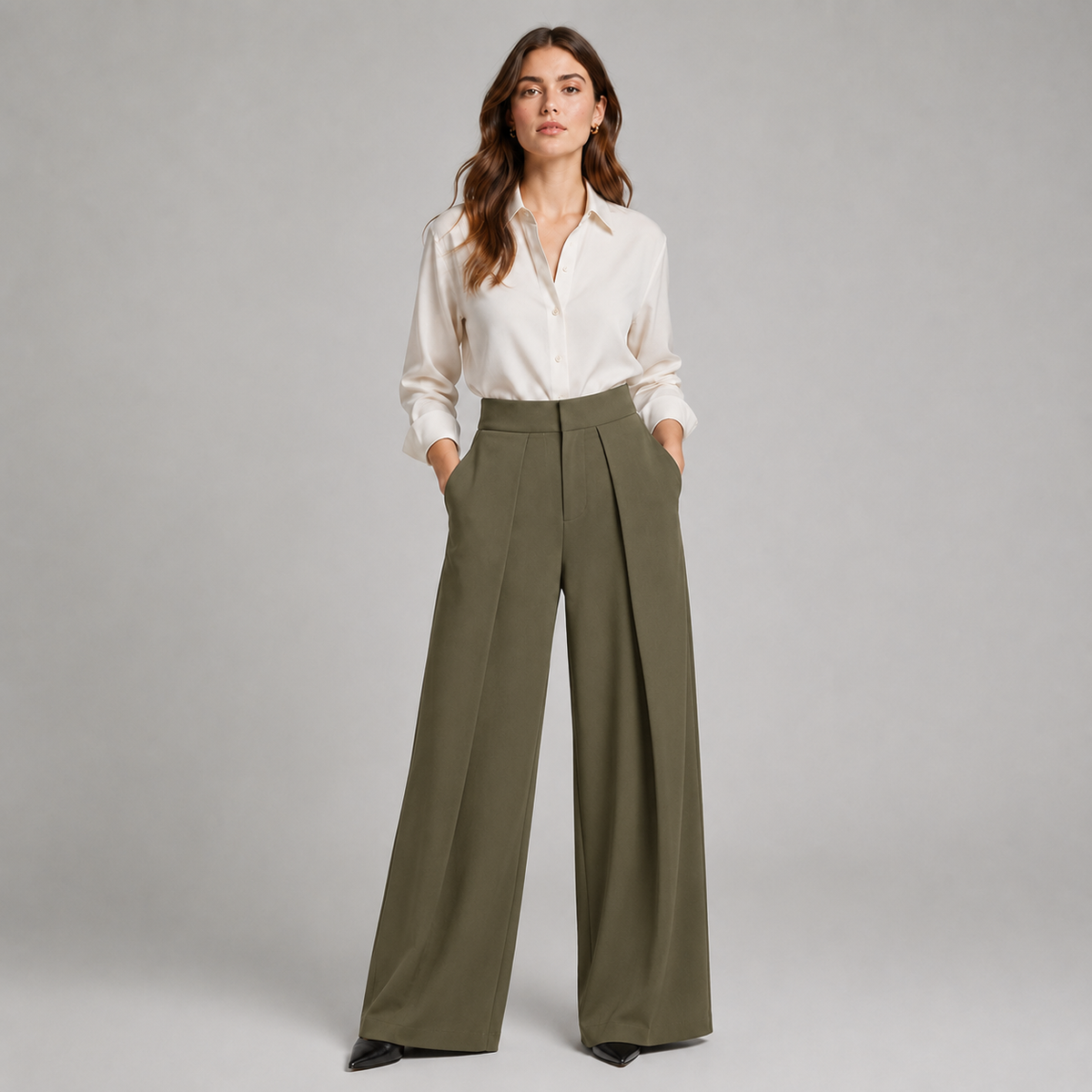 Montarello Women's Pleated Wide Leg Trousers with High Waist
