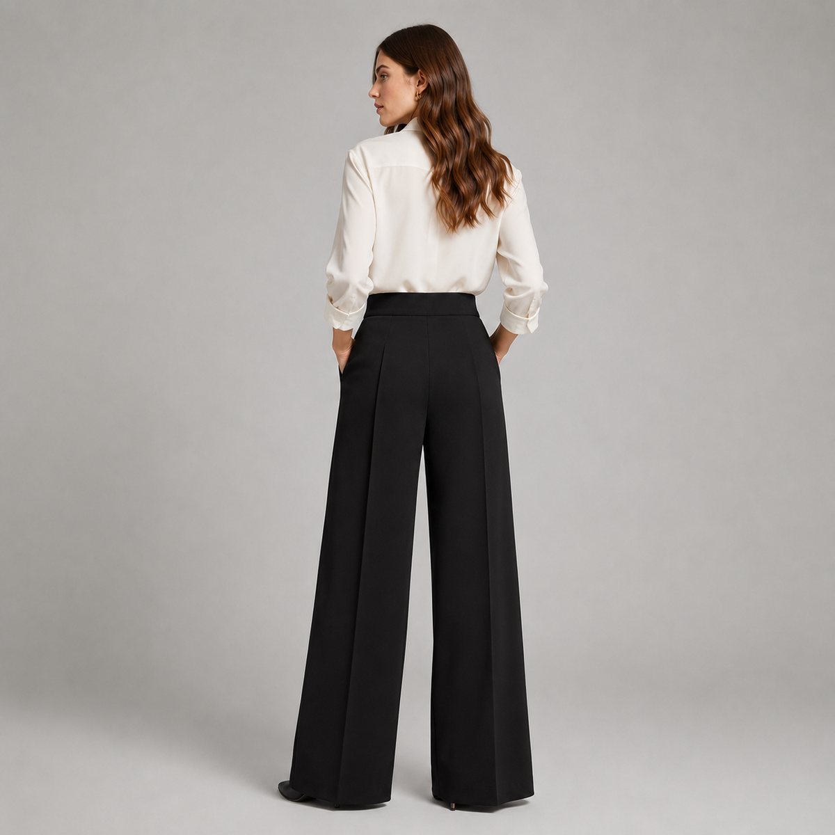 Montarello Women's Pleated Wide Leg Trousers with High Waist