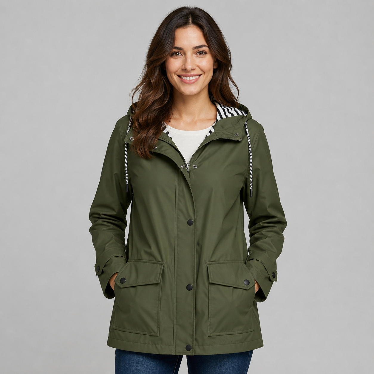 Montarello Women's Hooded Trench Coat with Button Front