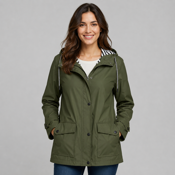 Montarello Women's Hooded Trench Coat with Button Front