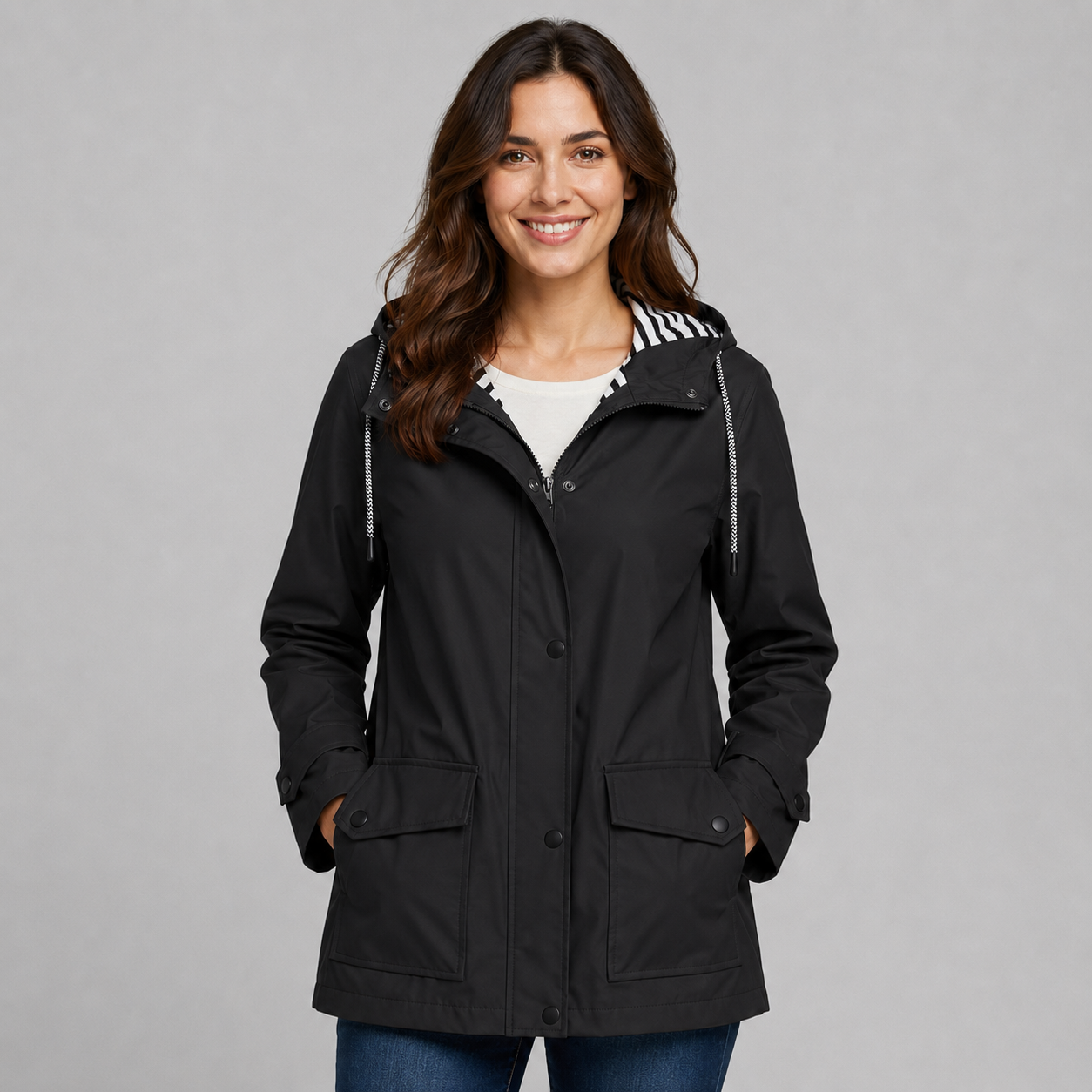 Montarello Women's Hooded Trench Coat with Button Front