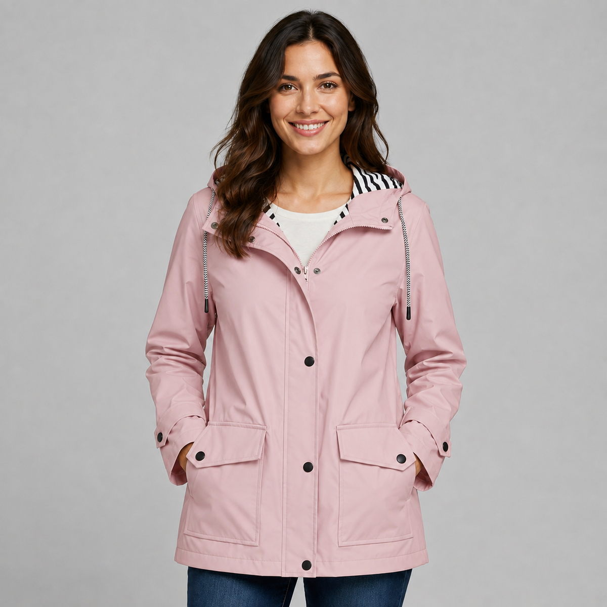 Montarello Women's Hooded Trench Coat with Button Front