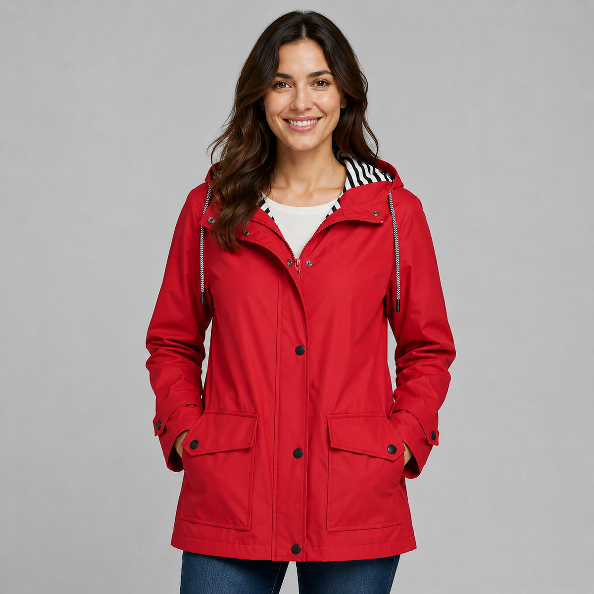 Montarello Women's Hooded Trench Coat with Button Front