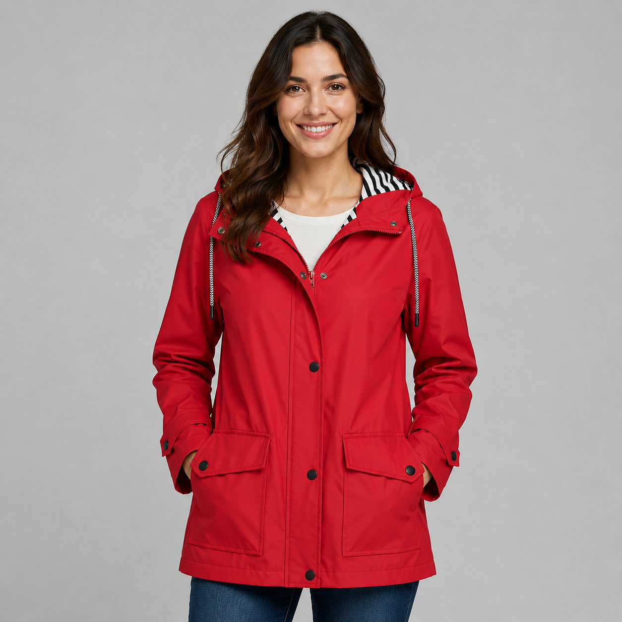 Montarello Women's Hooded Trench Coat with Button Front