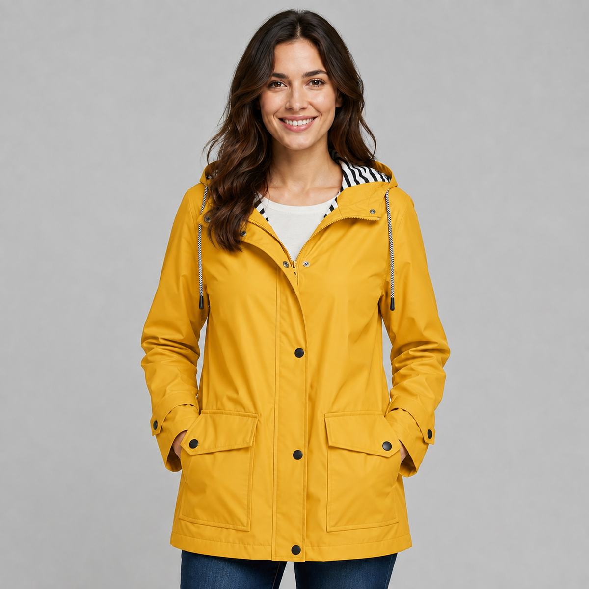 Montarello Women's Hooded Trench Coat with Button Front