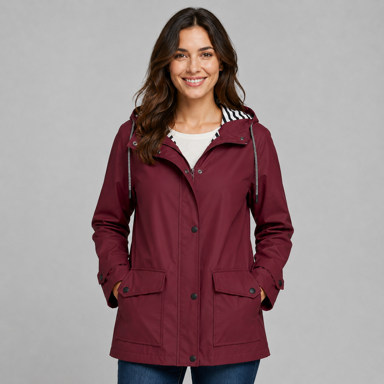 Montarello Women's Hooded Trench Coat with Button Front