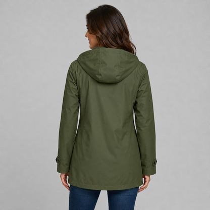 Montarello Women's Hooded Trench Coat with Button Front