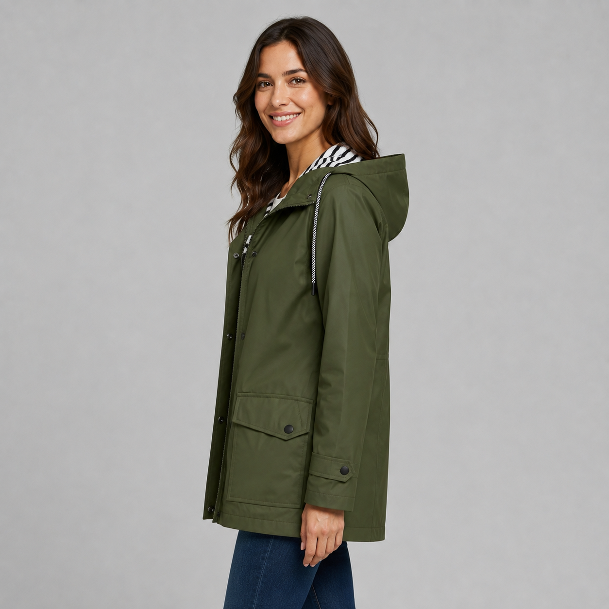 Montarello Women's Hooded Trench Coat with Button Front