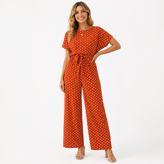 Montarello Women's Polka Dot Belted Jumpsuit