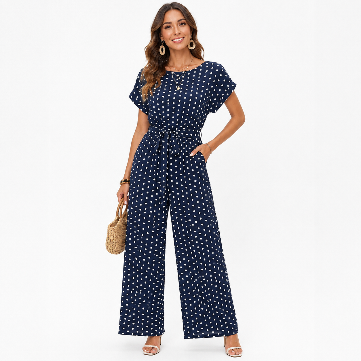 Montarello Women's Polka Dot Belted Jumpsuit