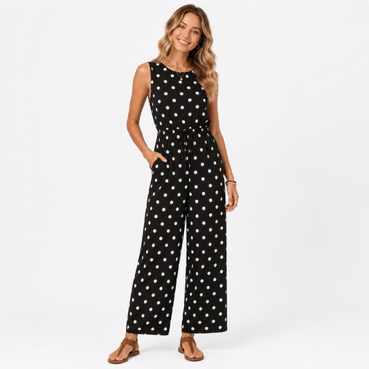 Montarello Women's Polka Dot Sleeveless Wide-Leg Jumpsuit