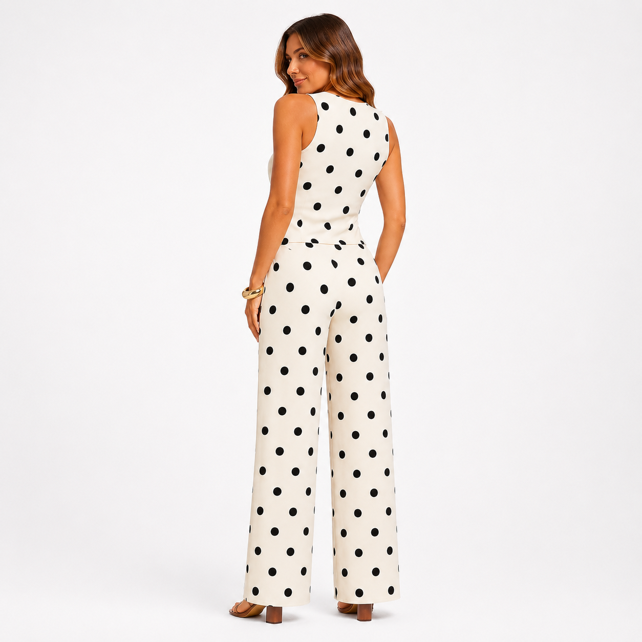 Montarello Women's Polka Dot Co-Ord Set with Wide-Leg Trousers