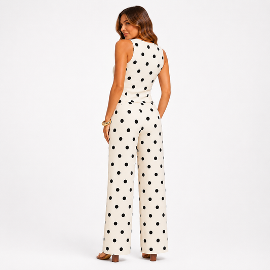 Montarello Women's Polka Dot Co-Ord Set with Wide-Leg Trousers