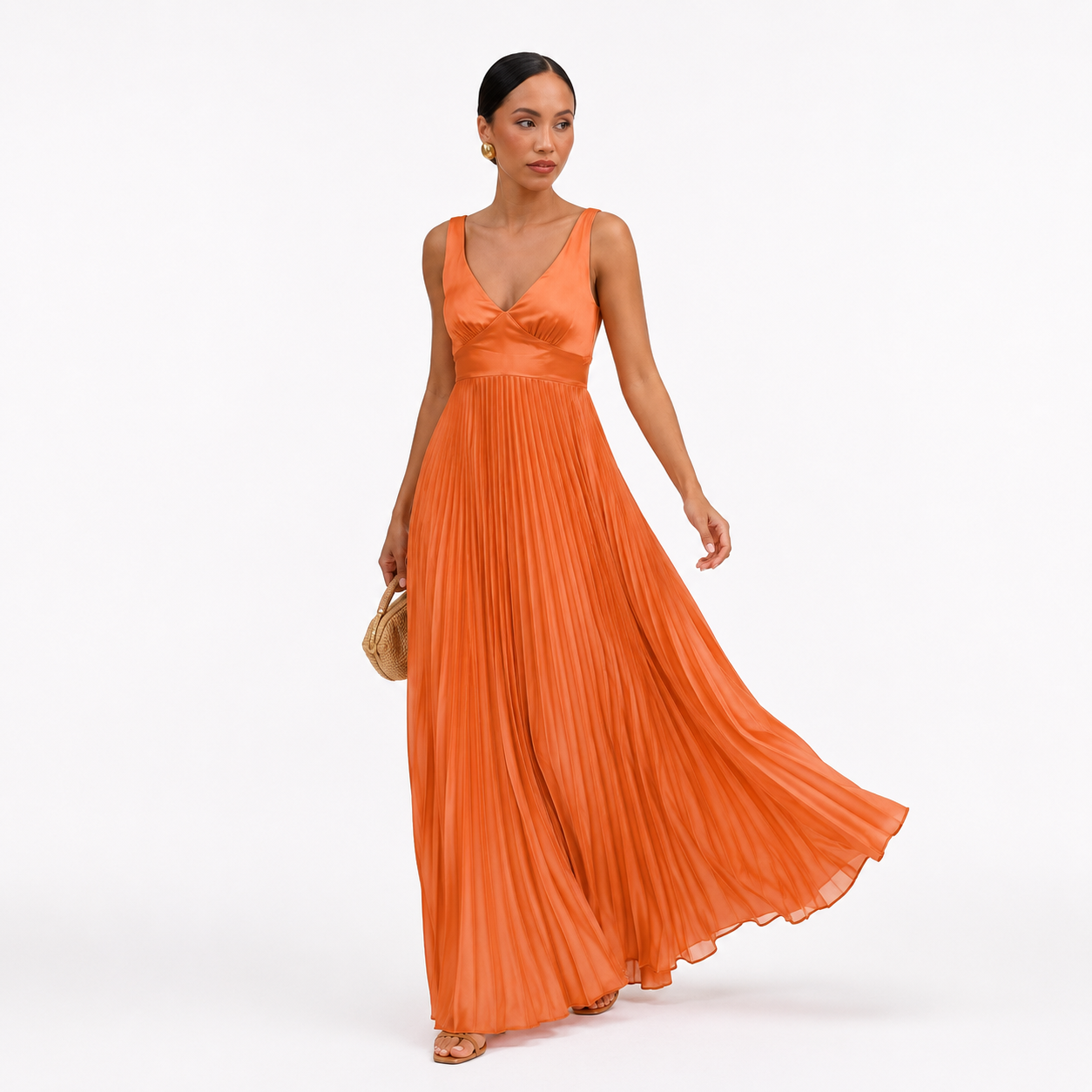 Montarello Women's V-Neck Pleated Maxi Wedding Guest Dress