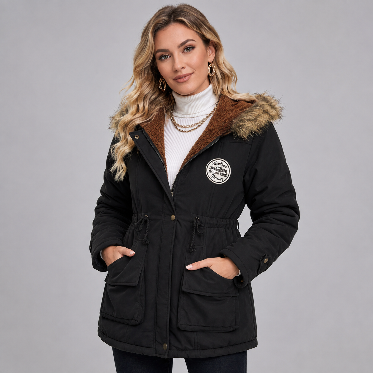 Montarello Women's Parka Jacket Hooded Mid Length