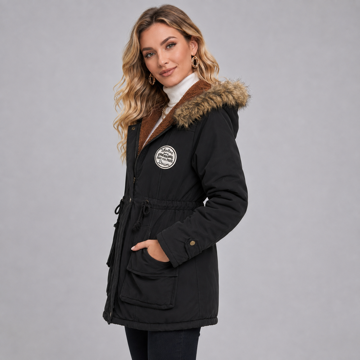 Montarello Women's Parka Jacket Hooded Mid Length