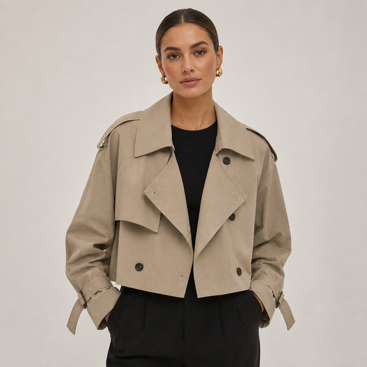 Montarello Women's Cropped Trench Coat Double Breasted