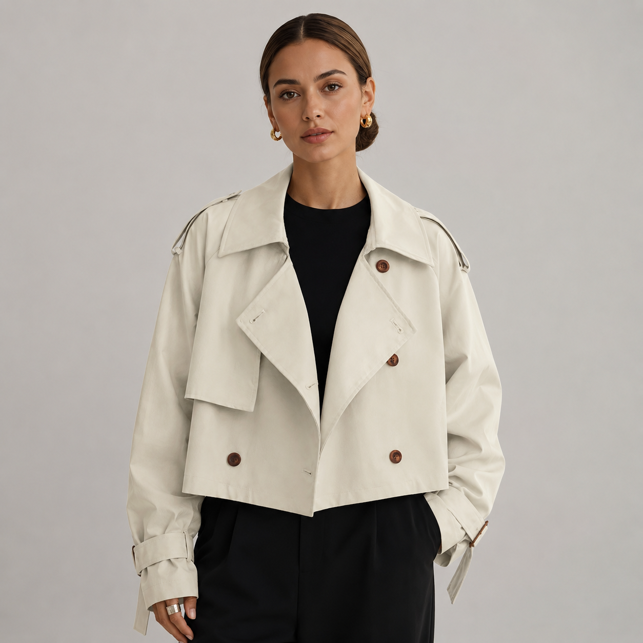 Montarello Women's Cropped Trench Coat Double Breasted
