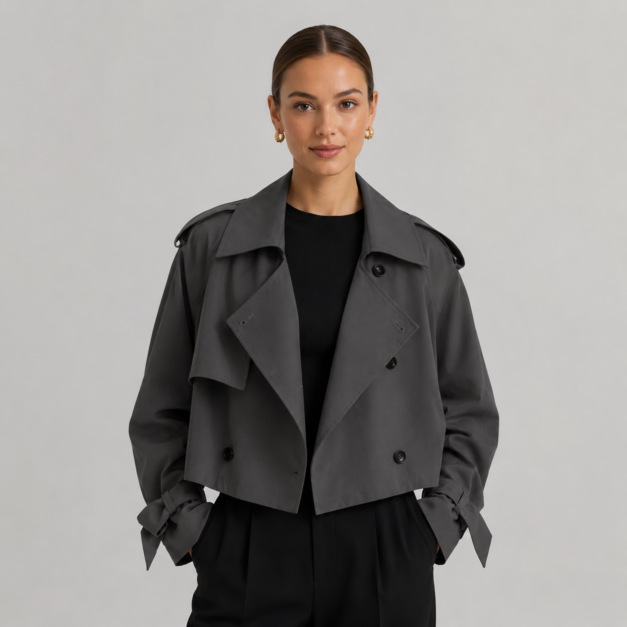 Montarello Women's Cropped Trench Coat Double Breasted
