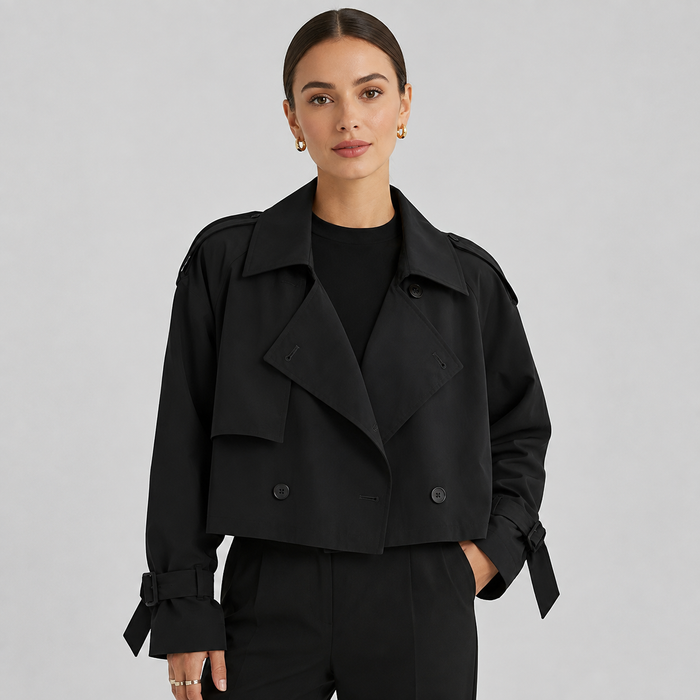 Montarello Women's Cropped Trench Coat Double Breasted