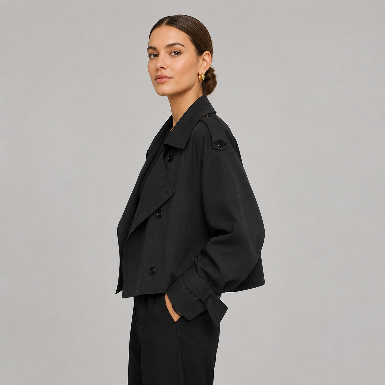 Montarello Women's Cropped Trench Coat Double Breasted