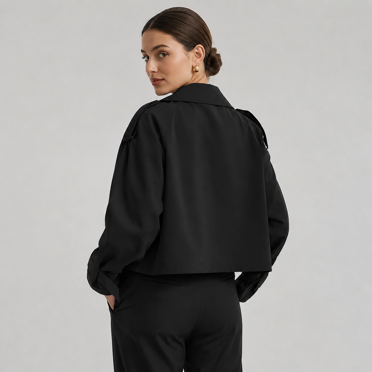 Montarello Women's Cropped Trench Coat Double Breasted