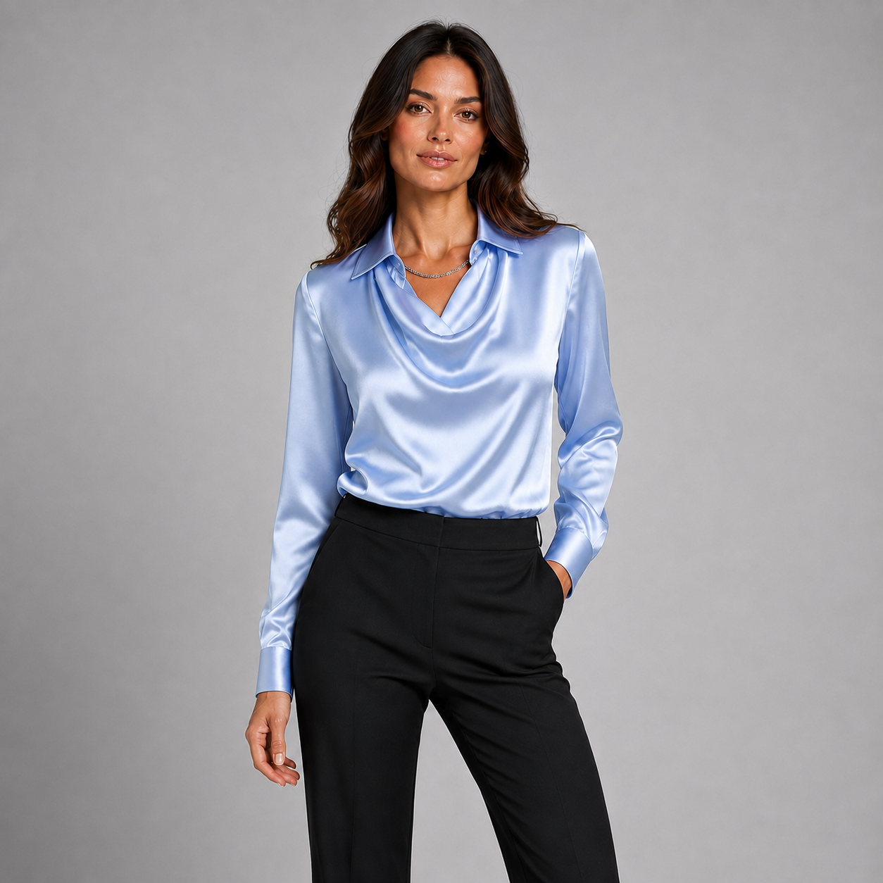 Montarello Women's Satin Blouse Draped Neck