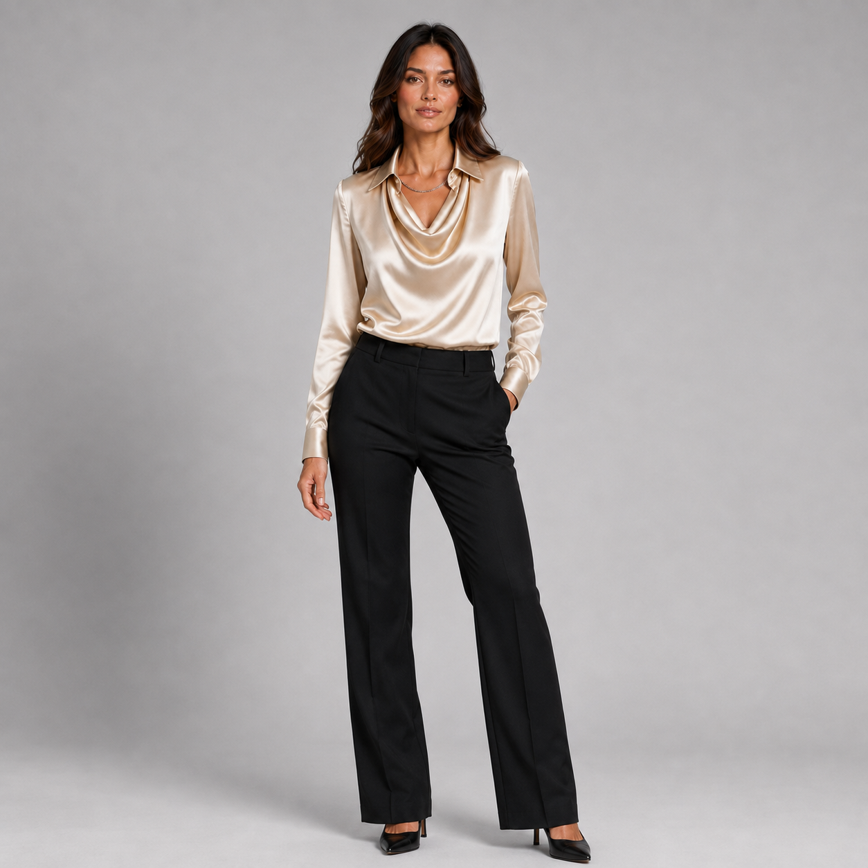 Montarello Women's Satin Blouse Draped Neck