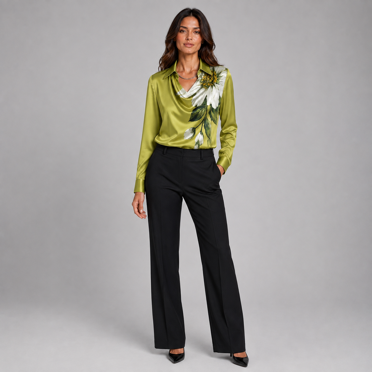 Montarello Women's Satin Blouse Draped Neck