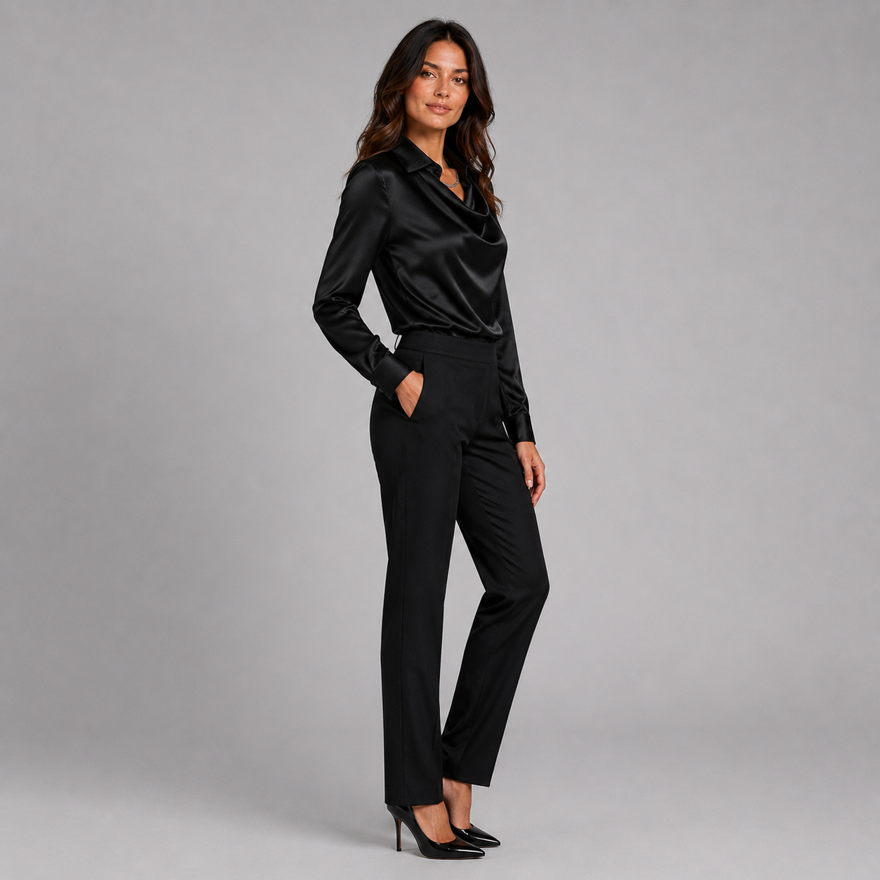 Montarello Women's Satin Blouse Draped Neck
