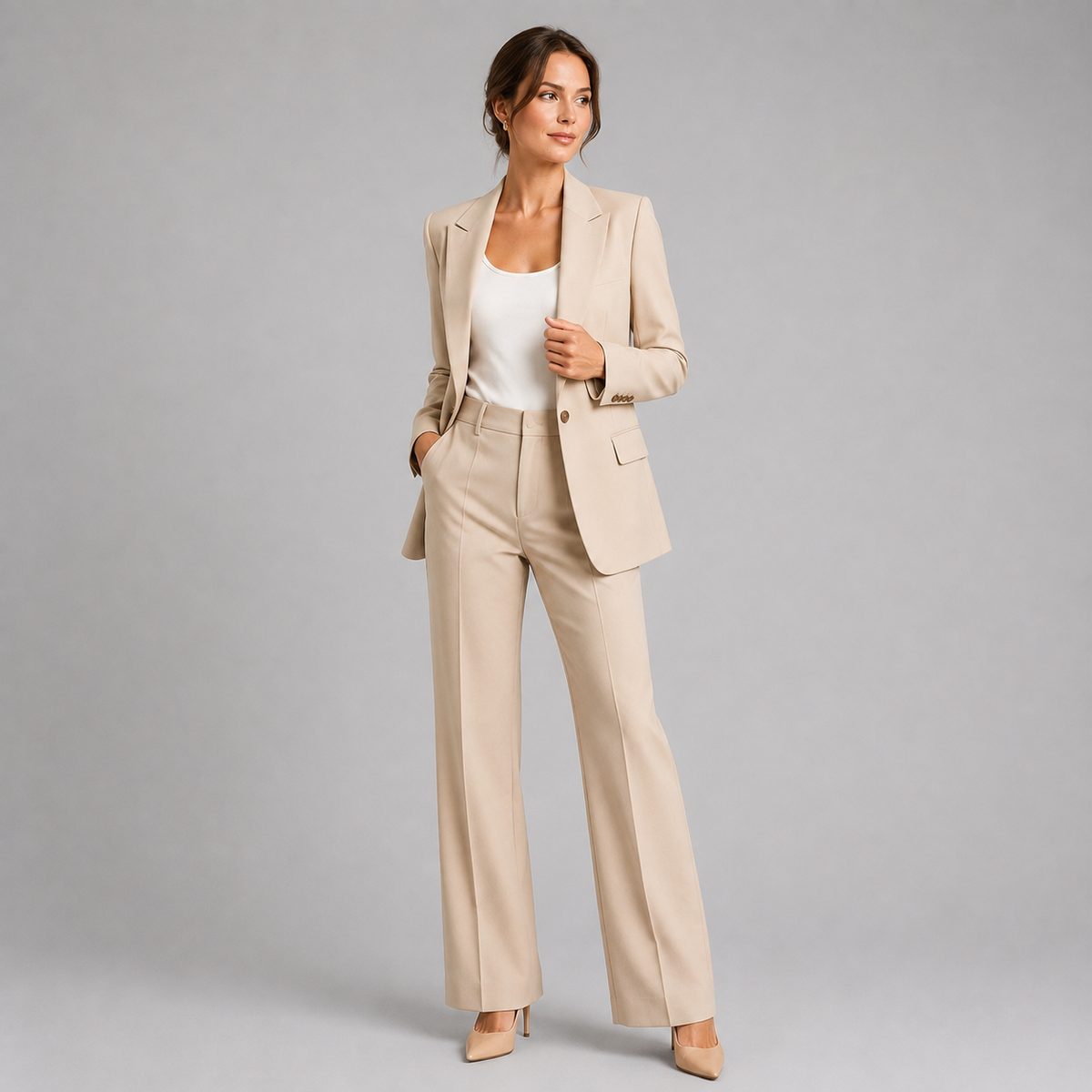 Montarello Women's Tailored Blazer and High-Waist Trouser Suit Set