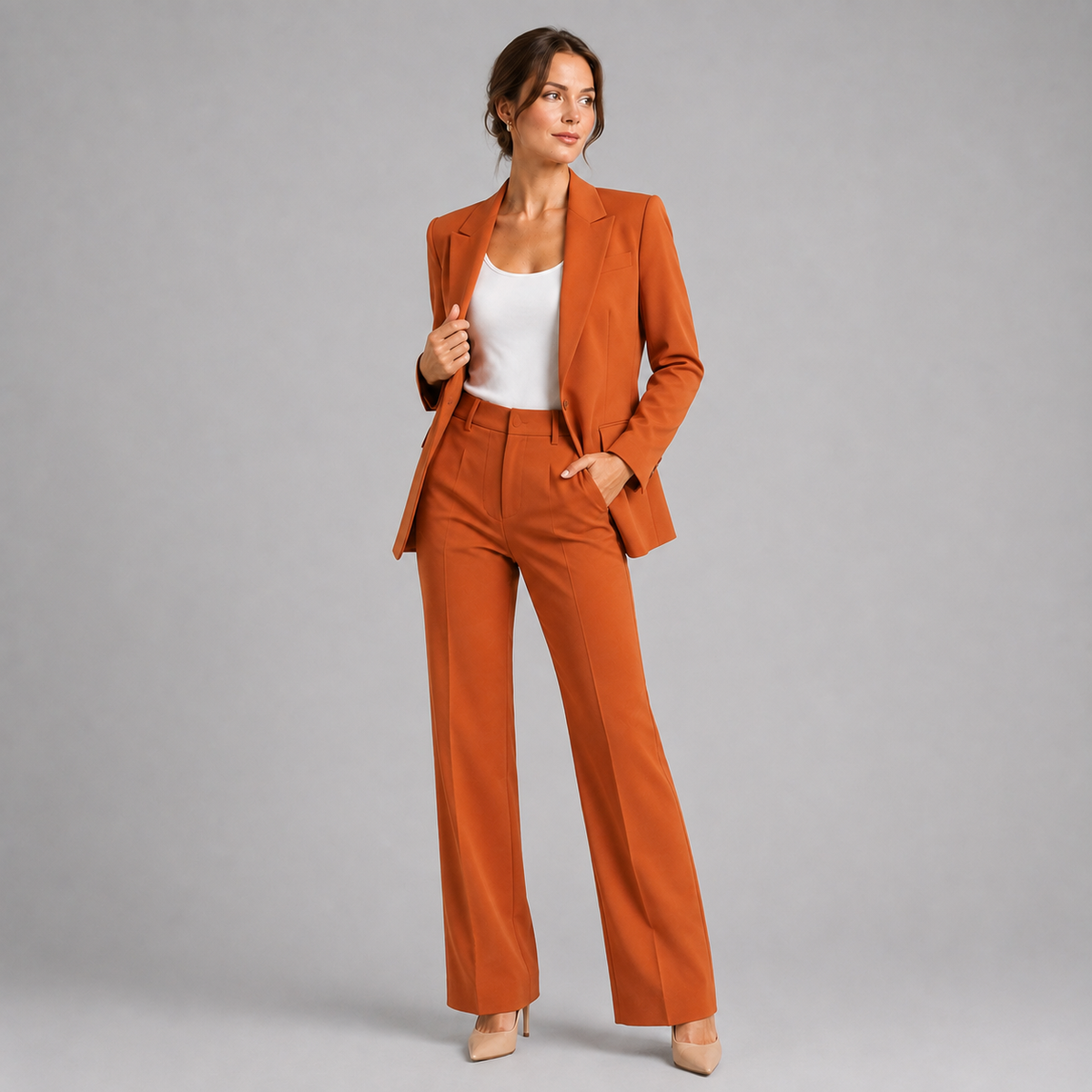 Montarello Women's Tailored Blazer and High-Waist Trouser Suit Set