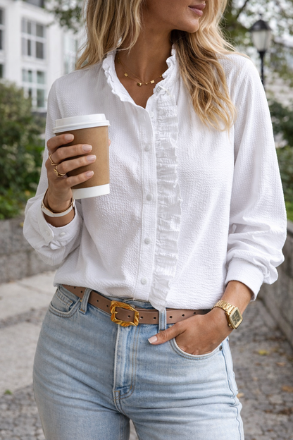 Montarello Ruffle Front Women's Long Sleeve Blouse