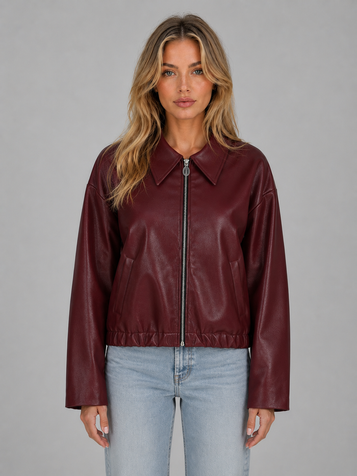 Montarello Women's Leather-Look Cropped Zip Jacket