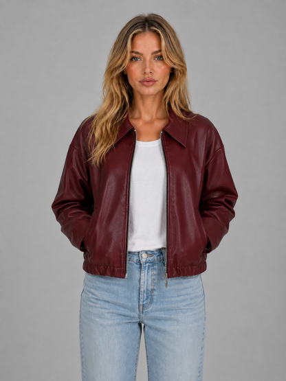 Montarello Women's Leather-Look Cropped Zip Jacket