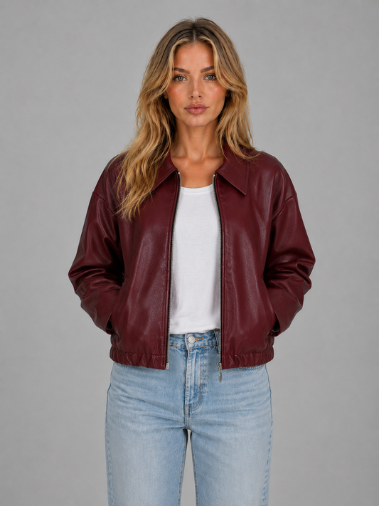 Montarello Women's Leather-Look Cropped Zip Jacket