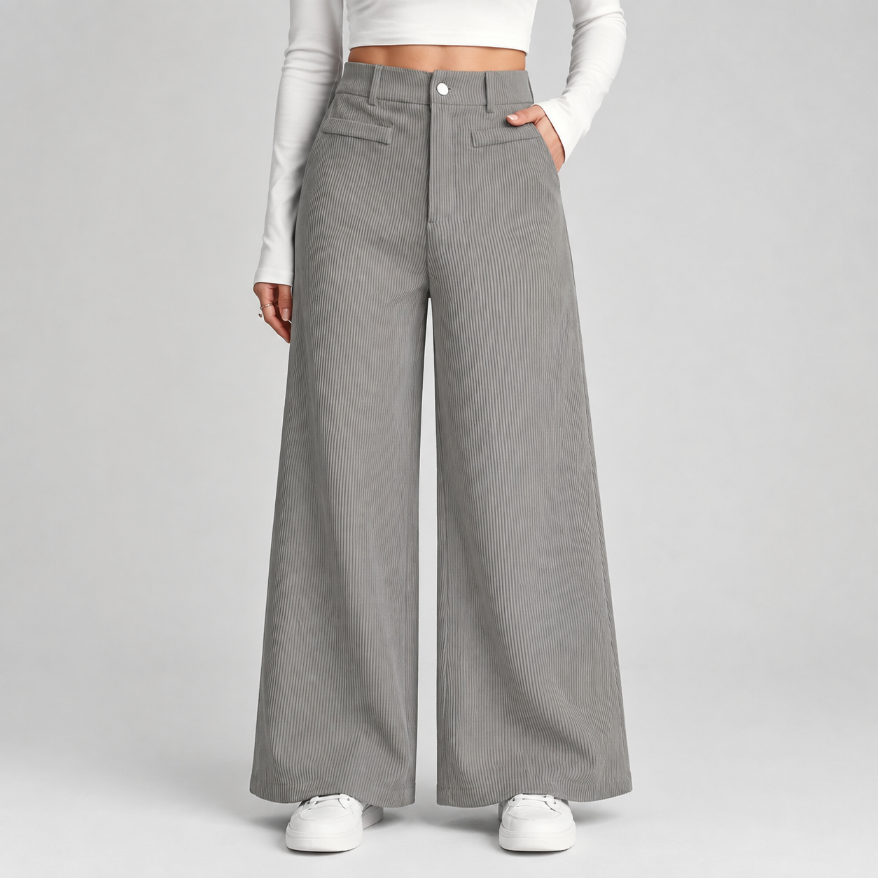 Montarello Women's Corduroy Trousers Wide Leg High Waist