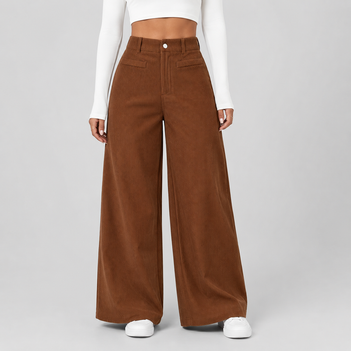 Montarello Women's Corduroy Trousers Wide Leg High Waist