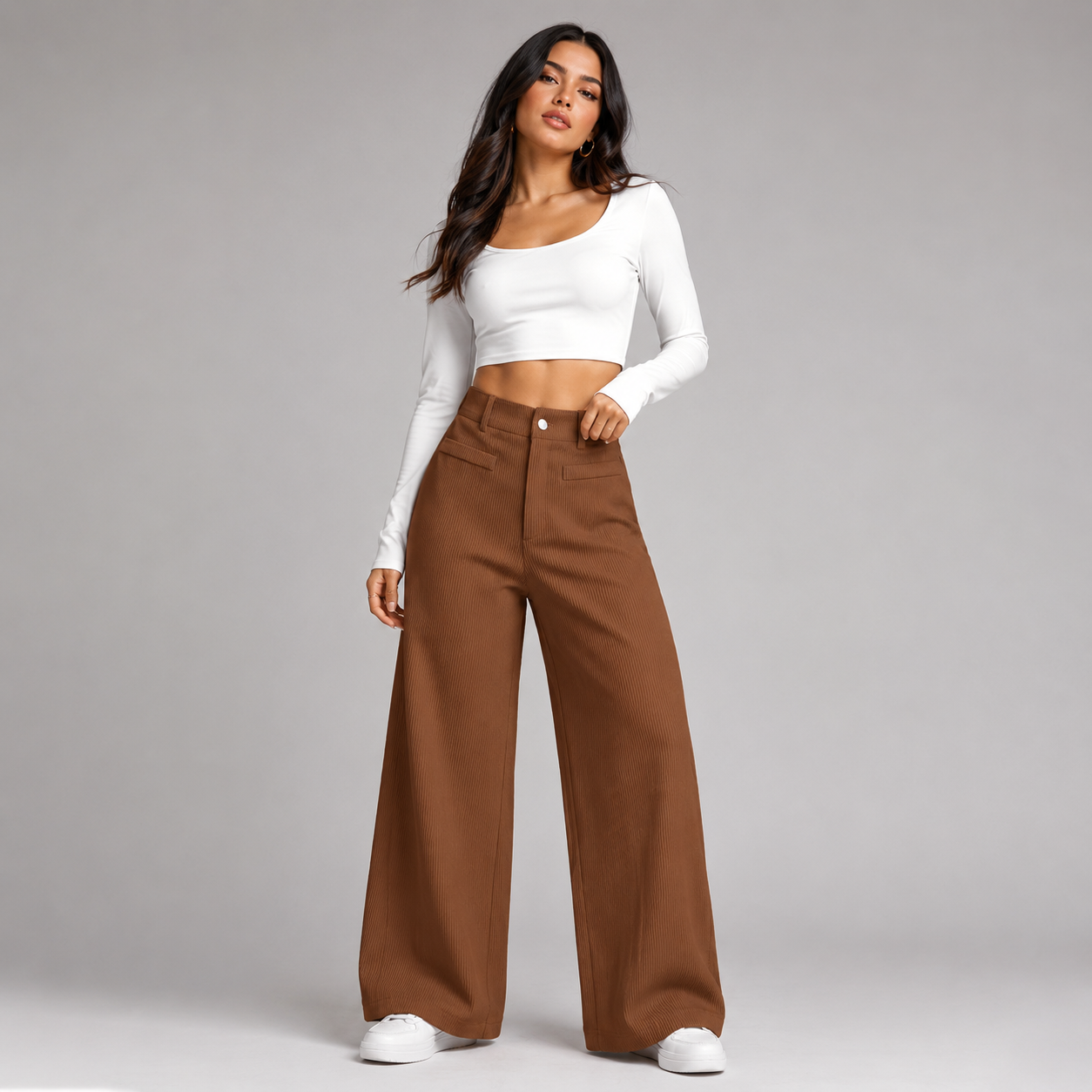 Montarello Women's Corduroy Trousers Wide Leg High Waist