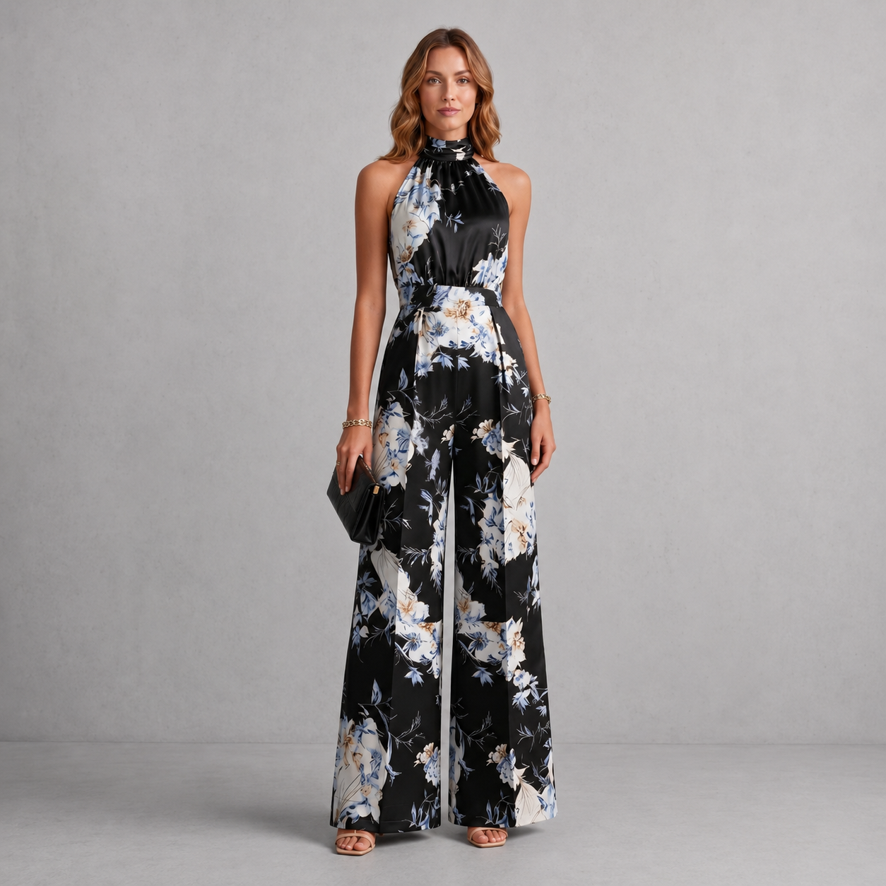 Montarello Women's Floral Halter Neck Wide-Leg Jumpsuit