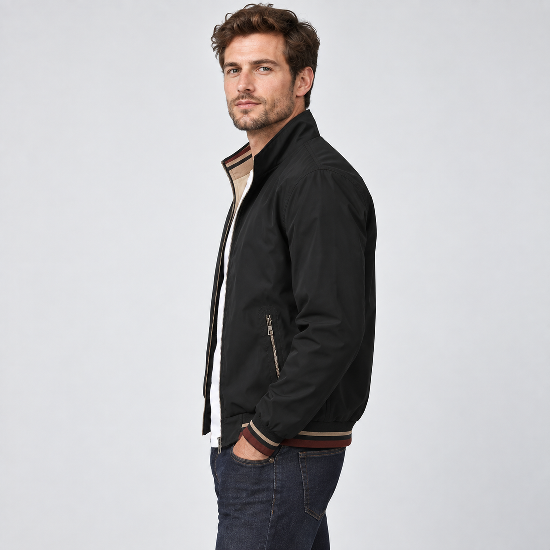 Montarello Men's Bomber Jacket Reversible Zip Up