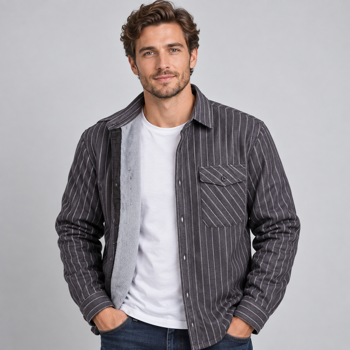 Montarello Men's Overshirt Check Fleece Lined Flannel