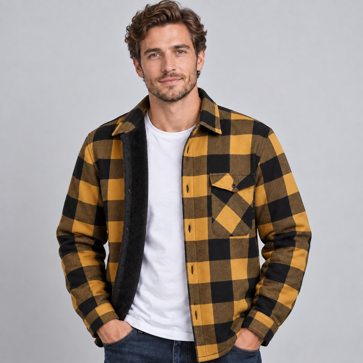 Montarello Men's Overshirt Check Fleece Lined Flannel