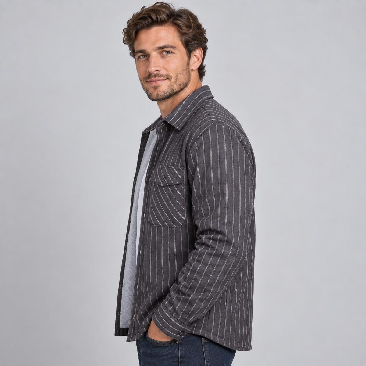 Montarello Men's Overshirt Check Fleece Lined Flannel