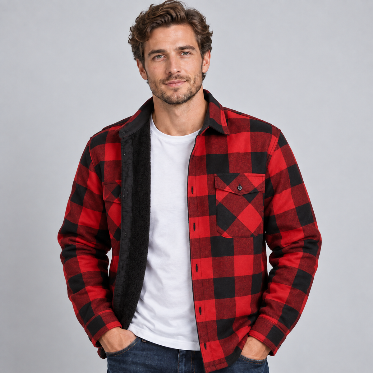 Montarello Men's Overshirt Check Fleece Lined Flannel