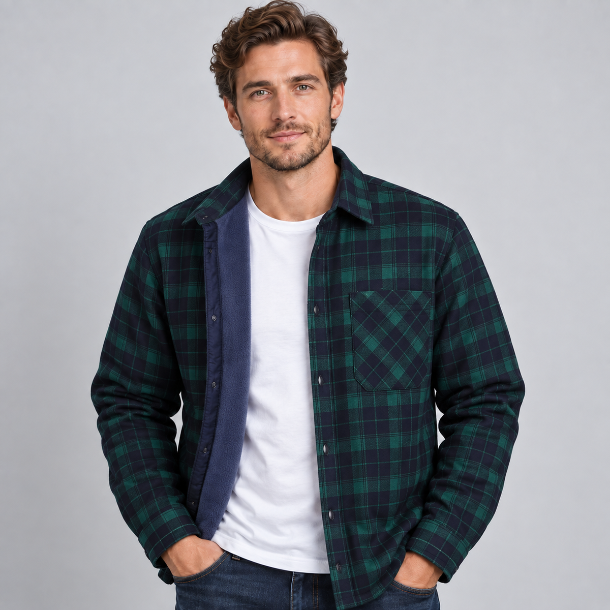 Montarello Men's Overshirt Check Fleece Lined Flannel